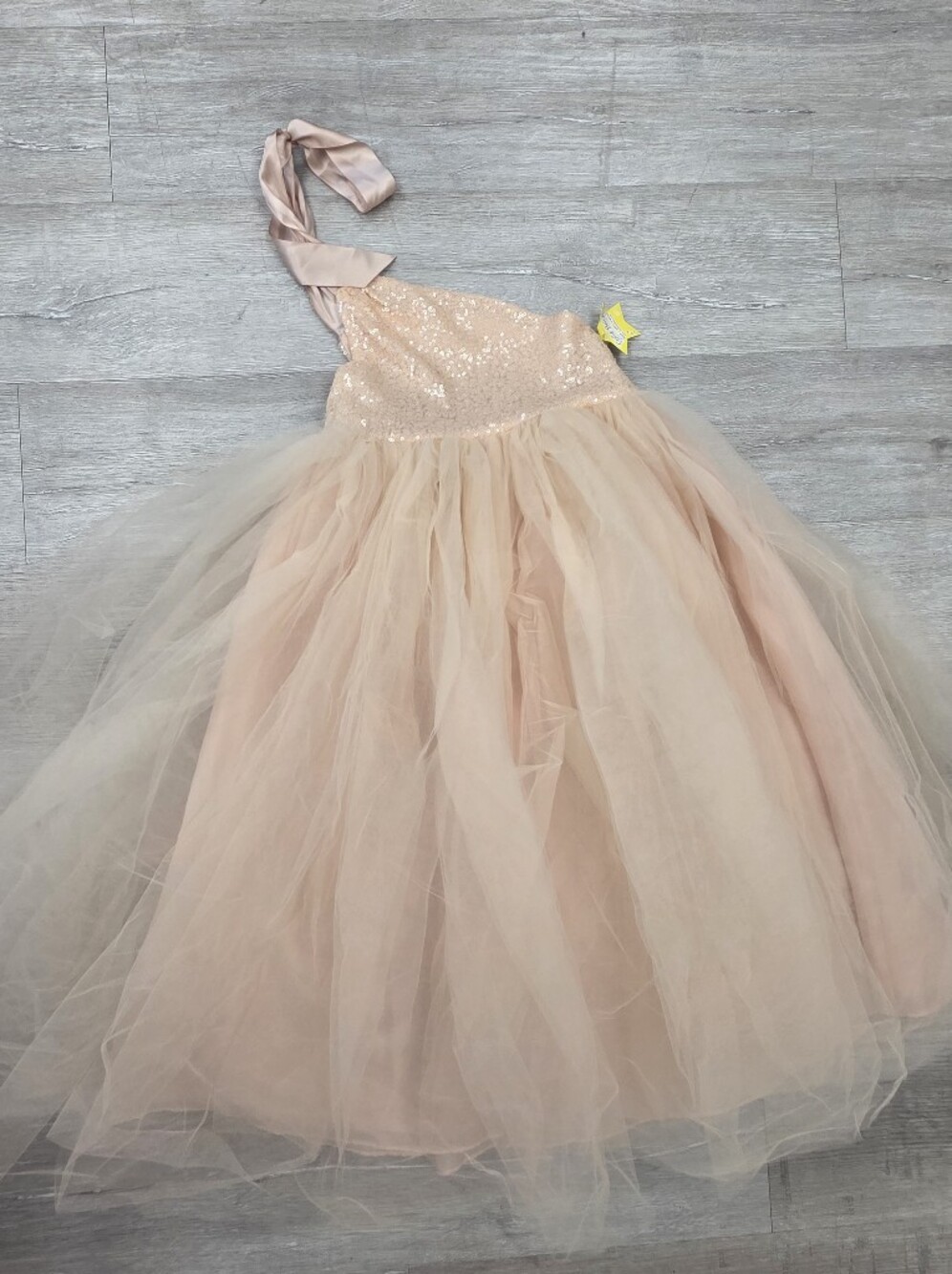 Girls Peach Tulle Sequin Party Dress